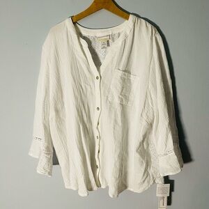 NWT $69 Alfred Dunner white cotton butterfly eyelet button down blouse 3X